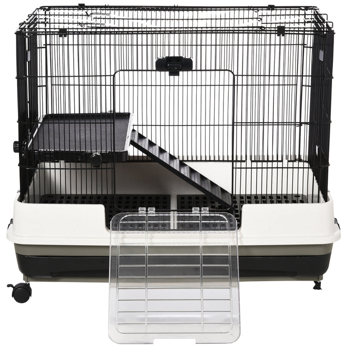 PawHut Small Animal Steel Wire Rabbit Cage Pet Play House W/ Waste Tray Black | Aosom UK