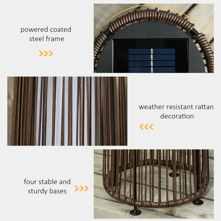 Patio Garden PE Rattan Solar Lights Woven Resin Wicker Lantern Auto On/Off Solar Powered Lights for Porch, Yard, Lawn, Courtyard, Indoor & Outdoor Brown