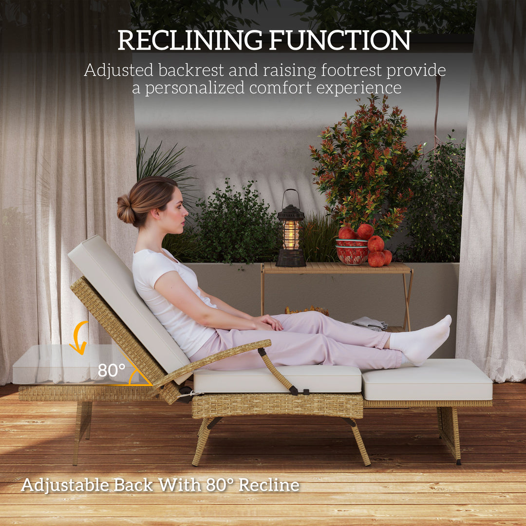 80° Reclining Rattan Lounger - White/Beige