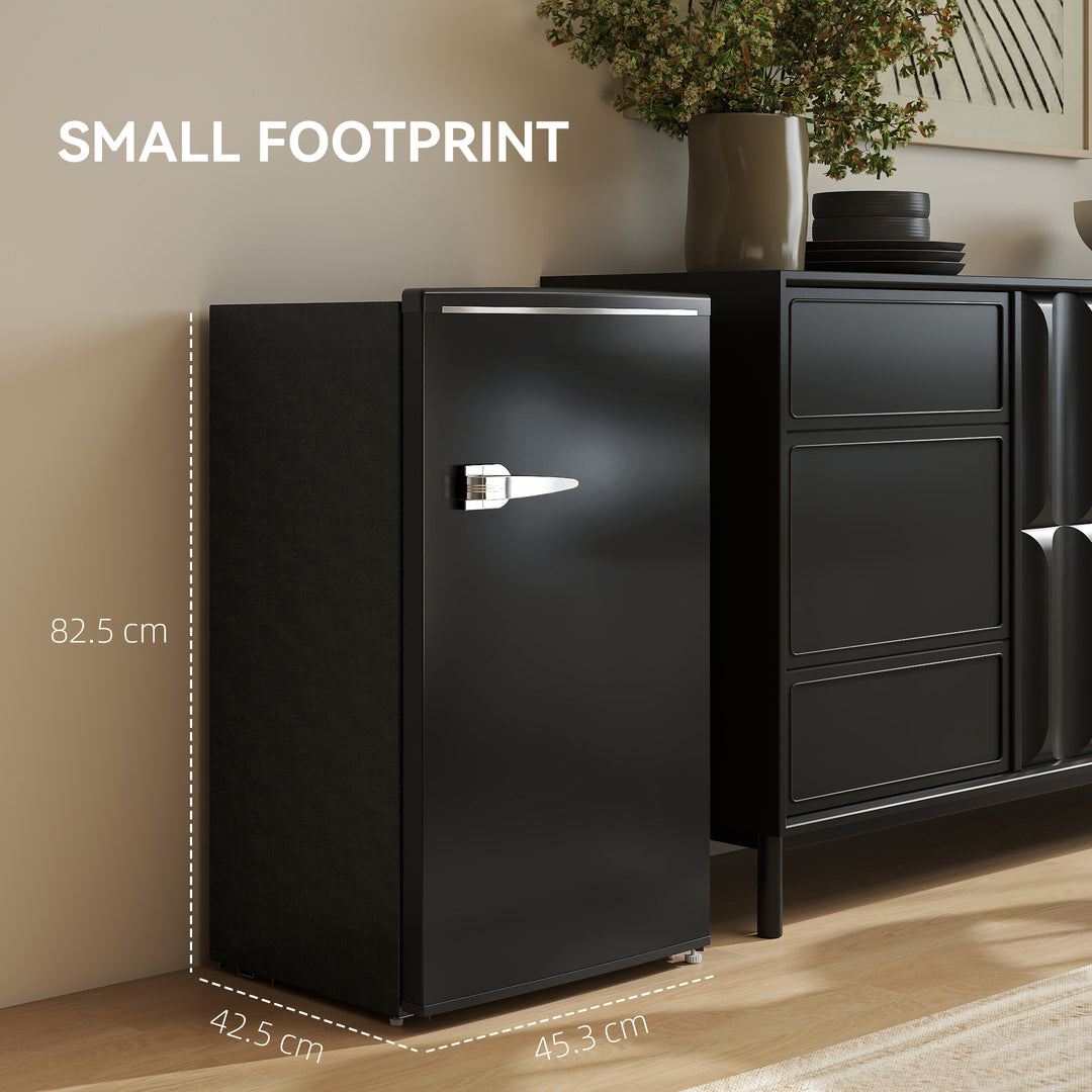 Under Counter Fridge, 85L Small Retro Refrigerator with Chiller Box, Adjustable Thermostat, Glass Shelves, Black