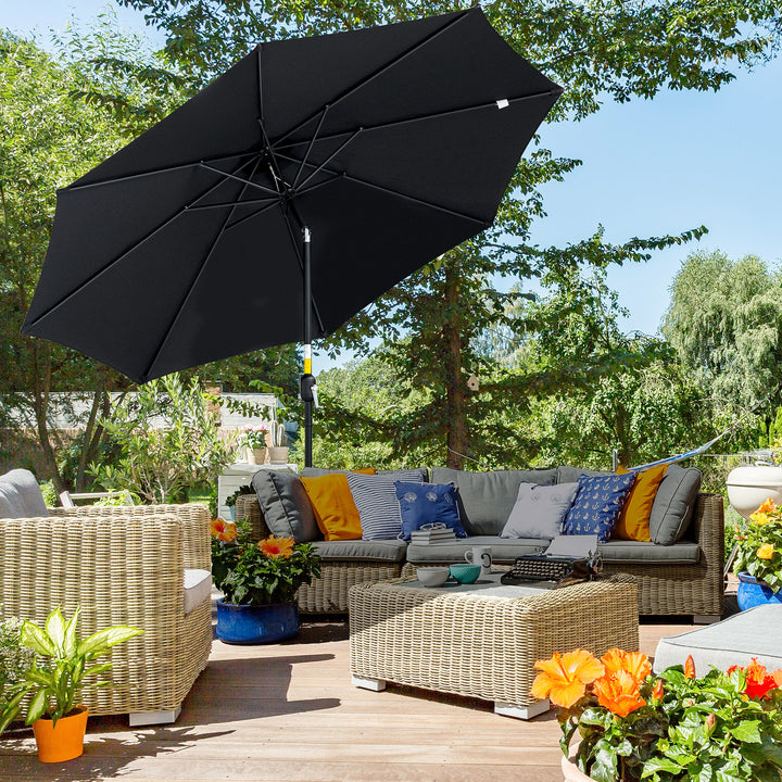 Outsunny 3(m) Tilting Parasol Garden Umbrellas, Outdoor Sun Shade with 8 Ribs, Tilt and Crank Handle for Balcony, Bench, Garden, Black