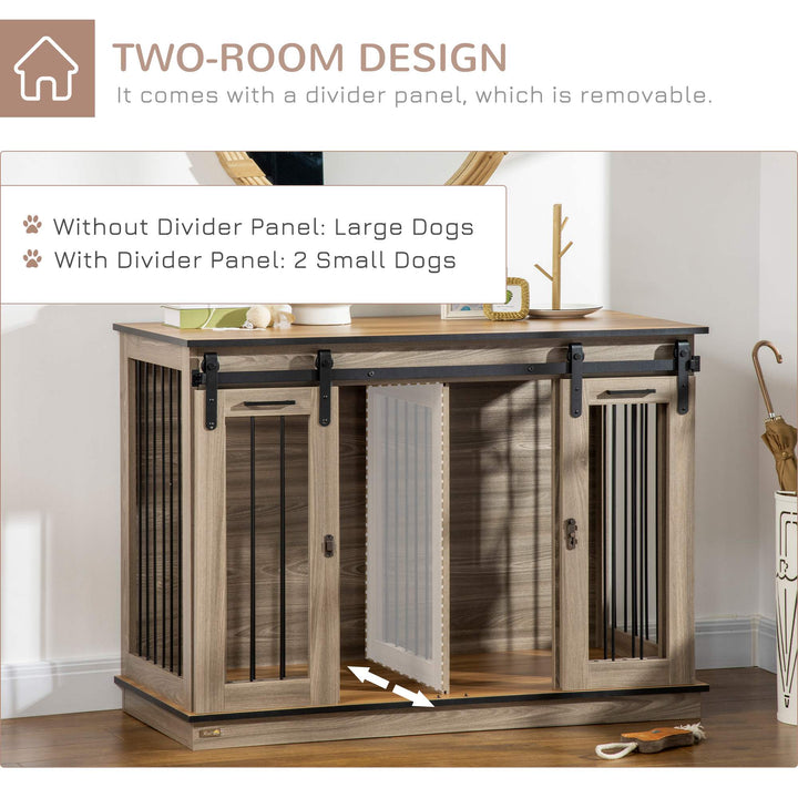 Dog Crate Furniture for Large Dogs, Double Dog Cage for Small Dogs, with Sliding Doors - Oak Tone