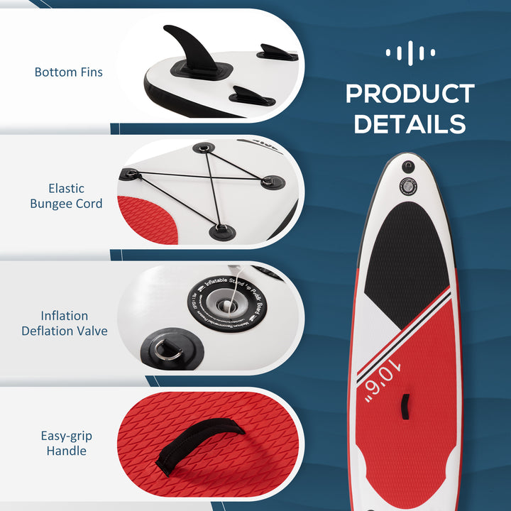 Inflatable Stand Up Paddle Board, 10' x 30" x 6", Non-Slip SUP, with ISUP Accessories, Hand Pump, 3 Fins, Adj Paddle for Youth Adult Beginners/Experts - White