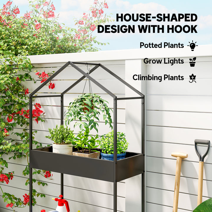 2 Tier Plant Stand, Outdoor Indoor Metal Plant Stand with Hook, House-