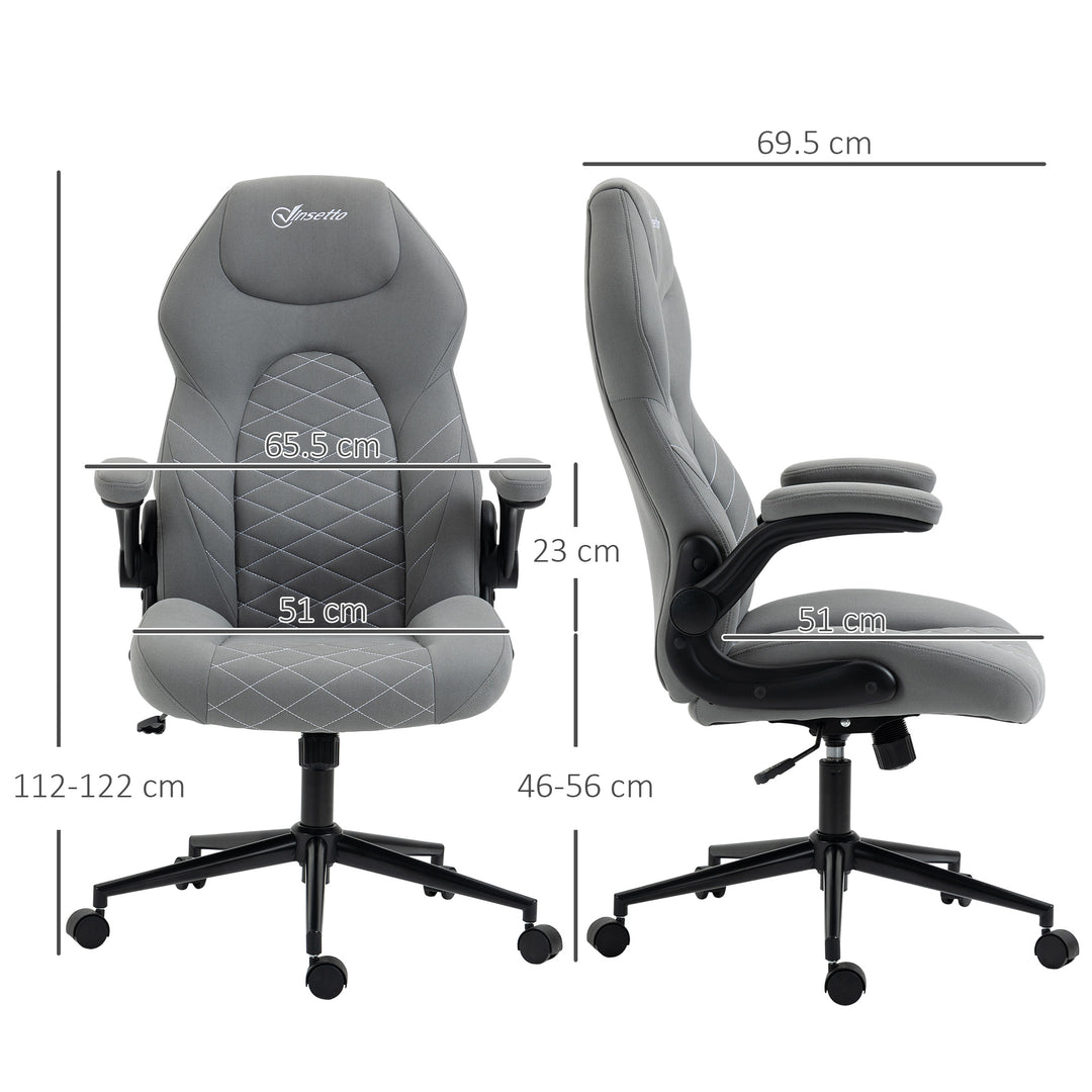 Vinsetto Home Office Desk Chair, Computer Chair with Flip Up Armrests, Swivel Seat and Tilt Function, Light Grey