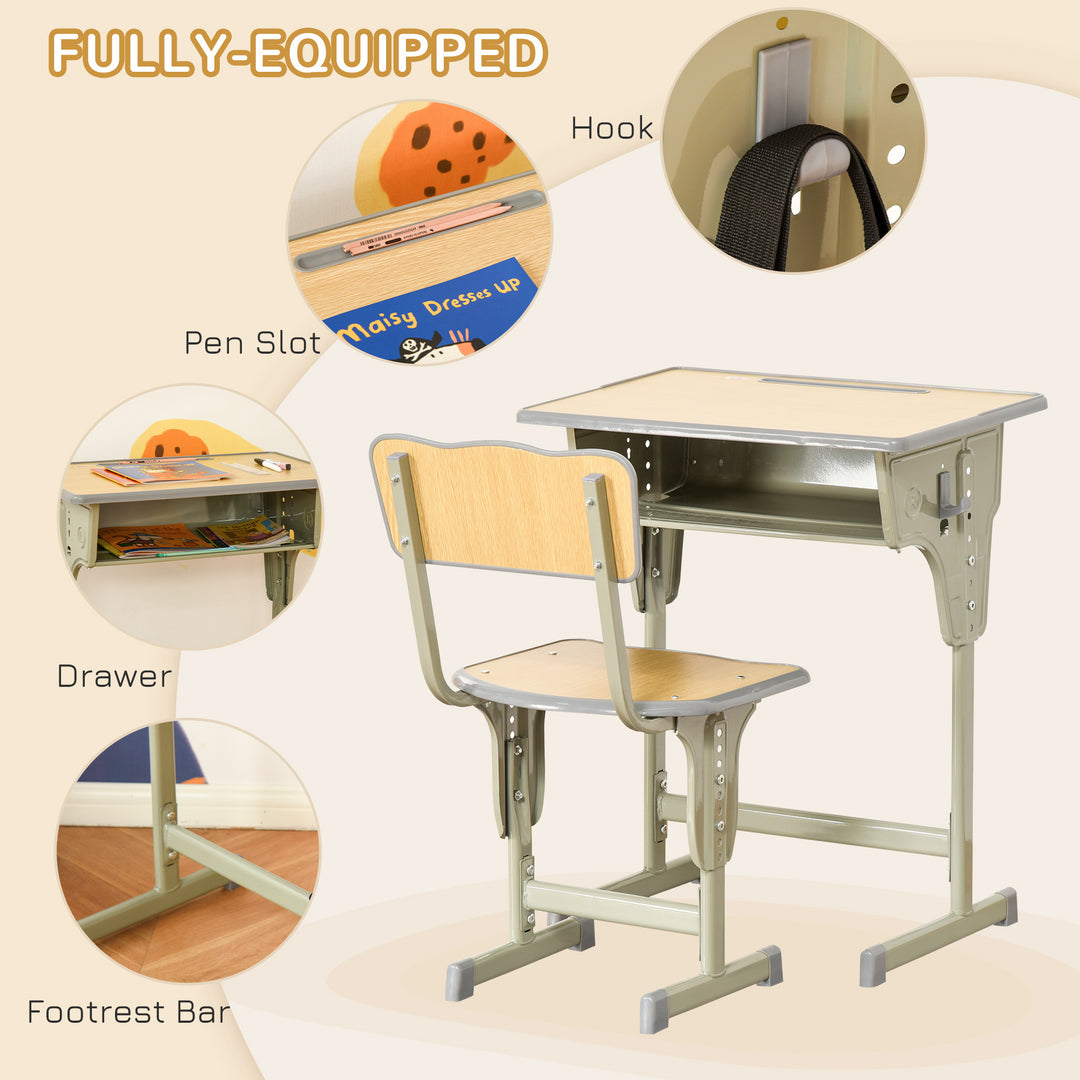 Height Adjustable Kids Desk and Chair Set with Storage Compartment, Ba