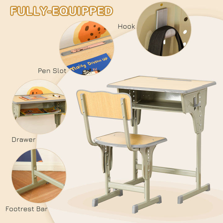 Height Adjustable Kids Desk and Chair Set with Storage Compartment, Ba
