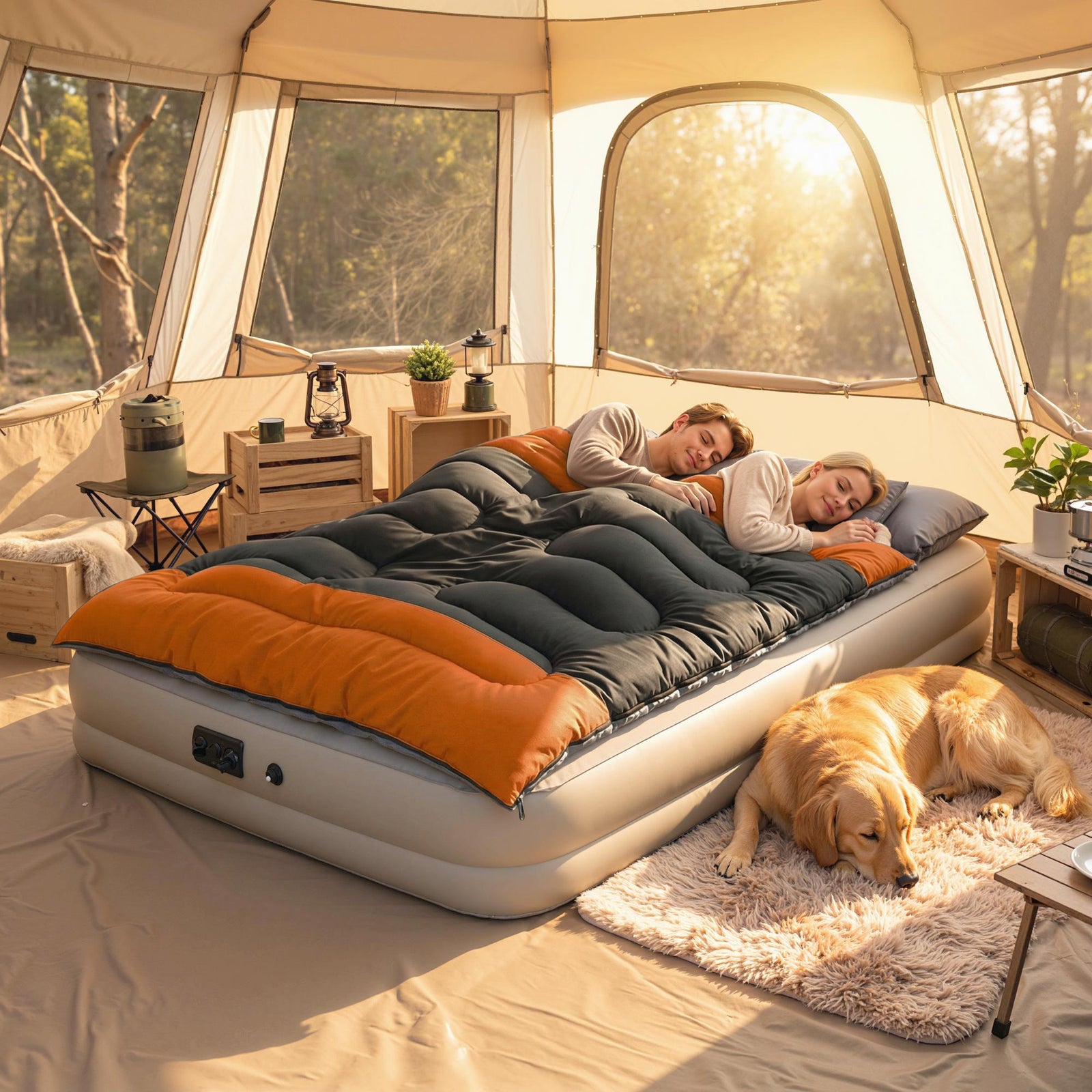 Double Sleeping Bag with 2 Pillows, 220 x 160 cm Extra-Large Sleeping 