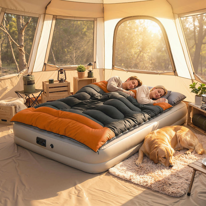 Double Sleeping Bag with 2 Pillows, 220 x 160 cm Extra-Large Sleeping 