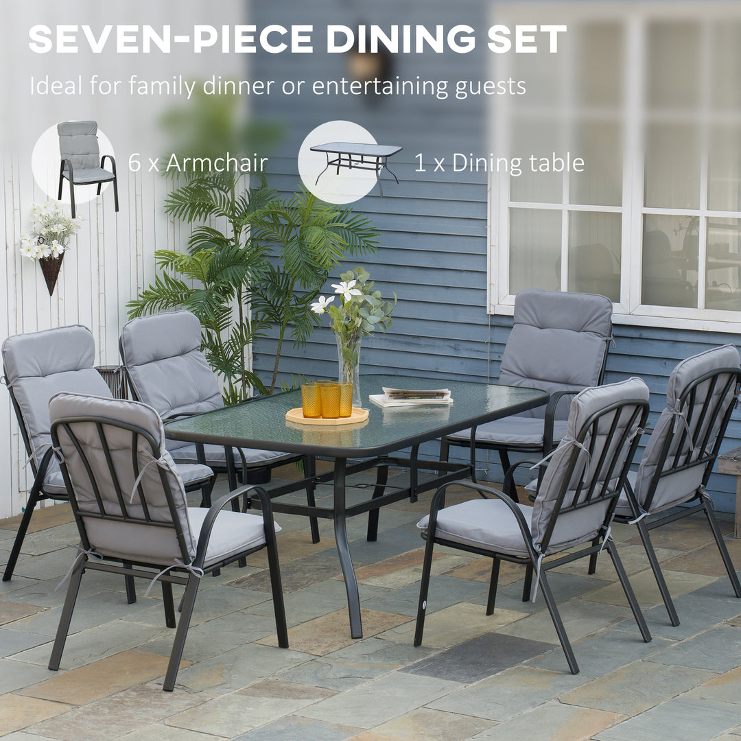 Outsunny Seven-Piece Garden Dining Set with Cushions - Grey