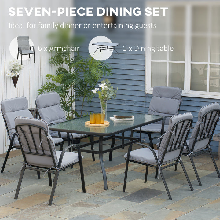 Outsunny Seven-Piece Garden Dining Set with Cushions - Grey