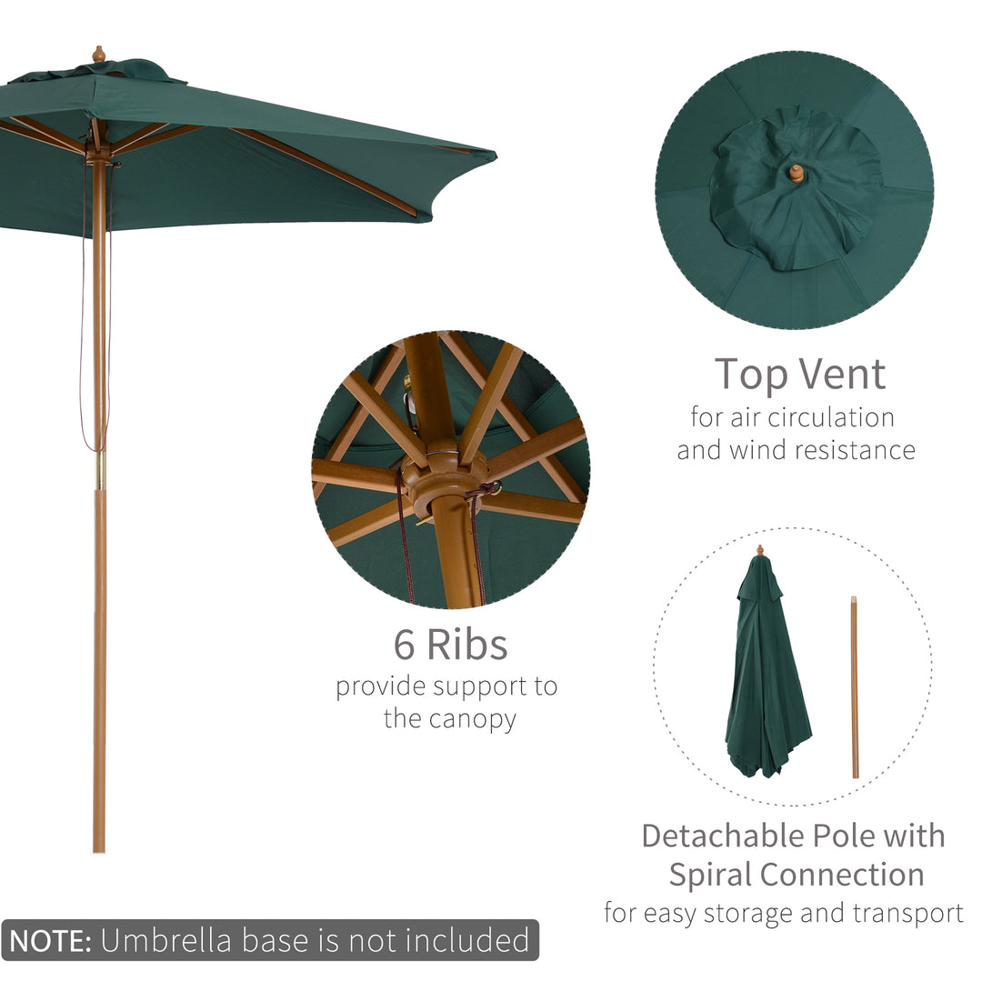 2.5m Wood Garden Parasol Sun Shade Patio Outdoor Wooden Umbrella Canopy Green