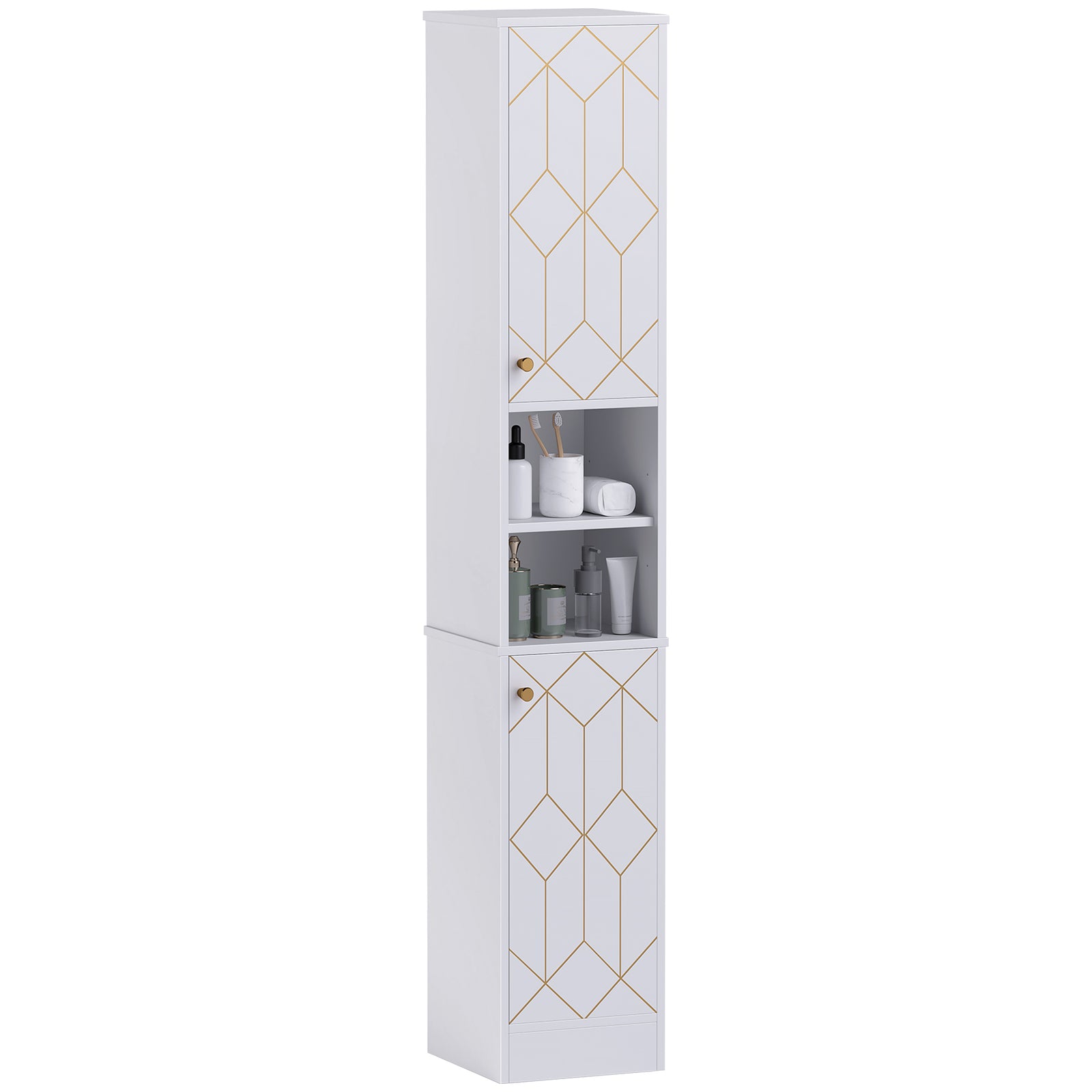 Tall Bathroom Storage Cabinet with Doors, Slim Bathroom Storage Unit with Adjustable Shelves, Freestanding Bathroom Storage Unit, White