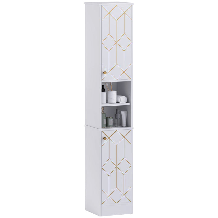 Tall Bathroom Storage Cabinet with Doors, Slim Bathroom Storage Unit with Adjustable Shelves, Freestanding Bathroom Storage Unit, White