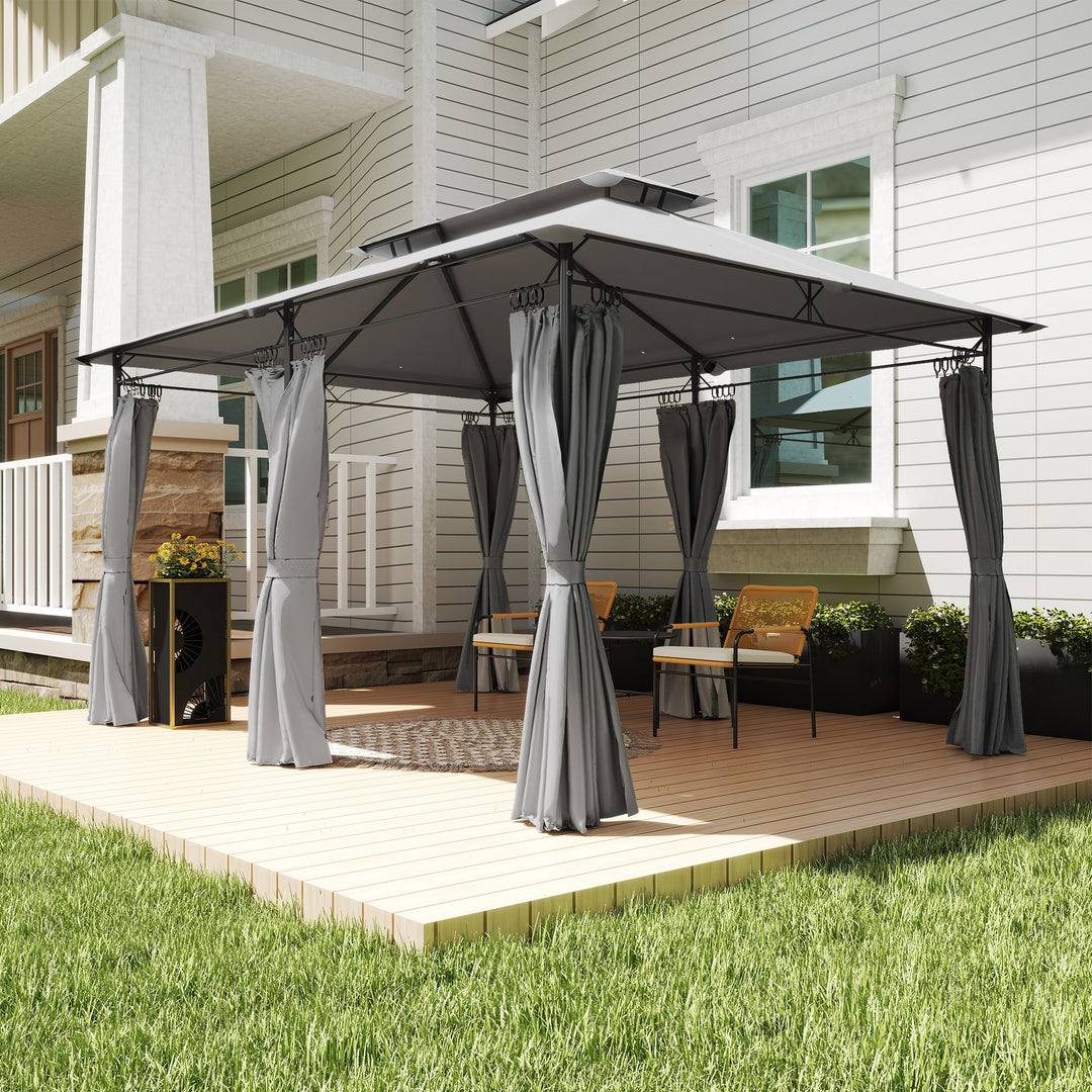 3 x 4m Metal Frame, Two-Tier Roof Gazebo - Dark Grey