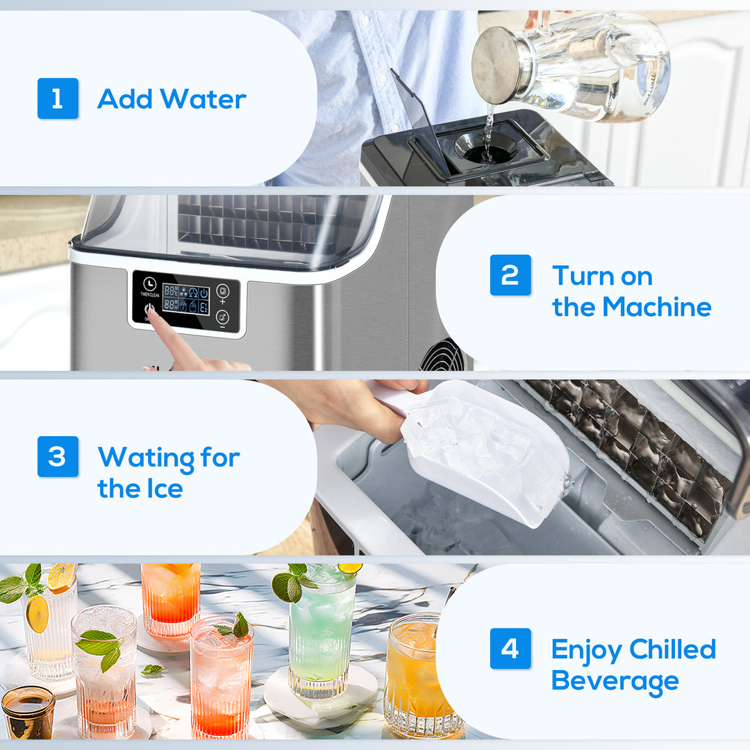 3.2L Compact Ice Machine, with LCD Screen and Accessories - Silver-Tone