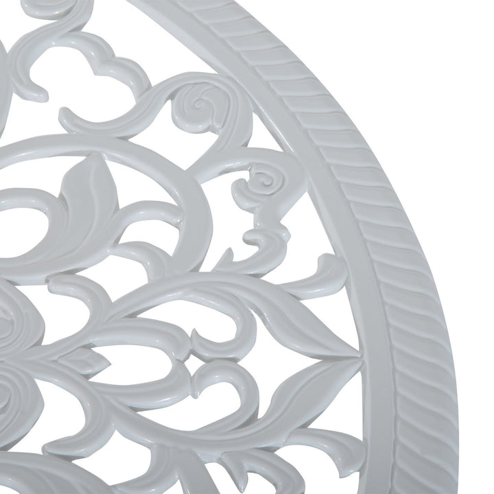 3 Pieces Antique Garden Bistro Set for 2, Cast Aluminium Garden Furniture Set with Umbrella Hole, White