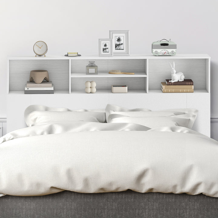 King-Size Headboard with Storage, Freestanding Bed Headboard with 4 Op