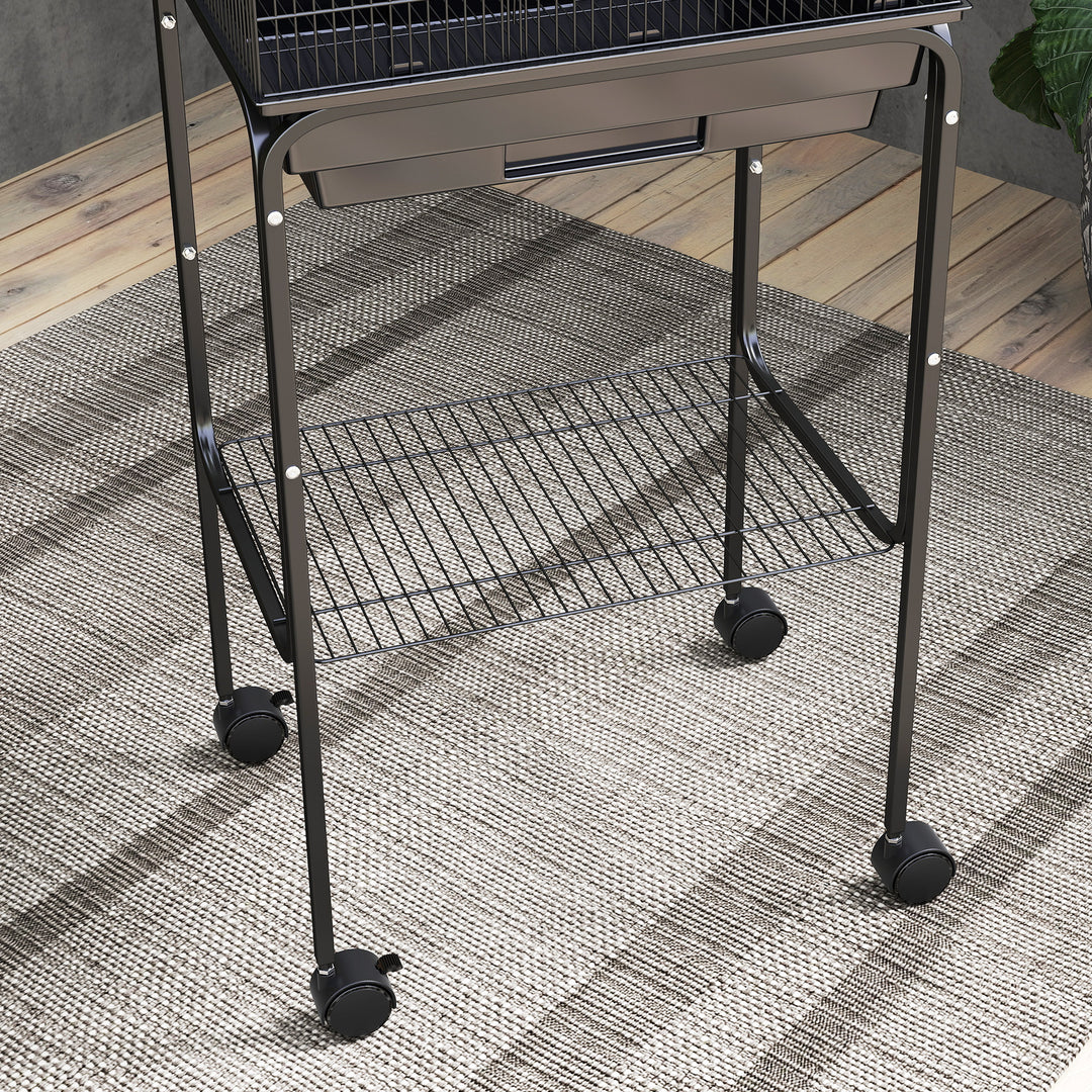 Bird Cage Budgie Cages for Finch Canary Parakeet with Stand Wheels Slide-out Tray Accessories Storage Shelf, Black