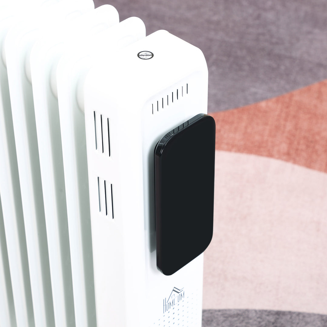 2500W Oil Filled Radiator, 11 Fin Portable Electric Heater with LED Display, 24H Timer, 3 Heat Settings, Adjustable Thermostat, Safety Cut off, Remote Control, White