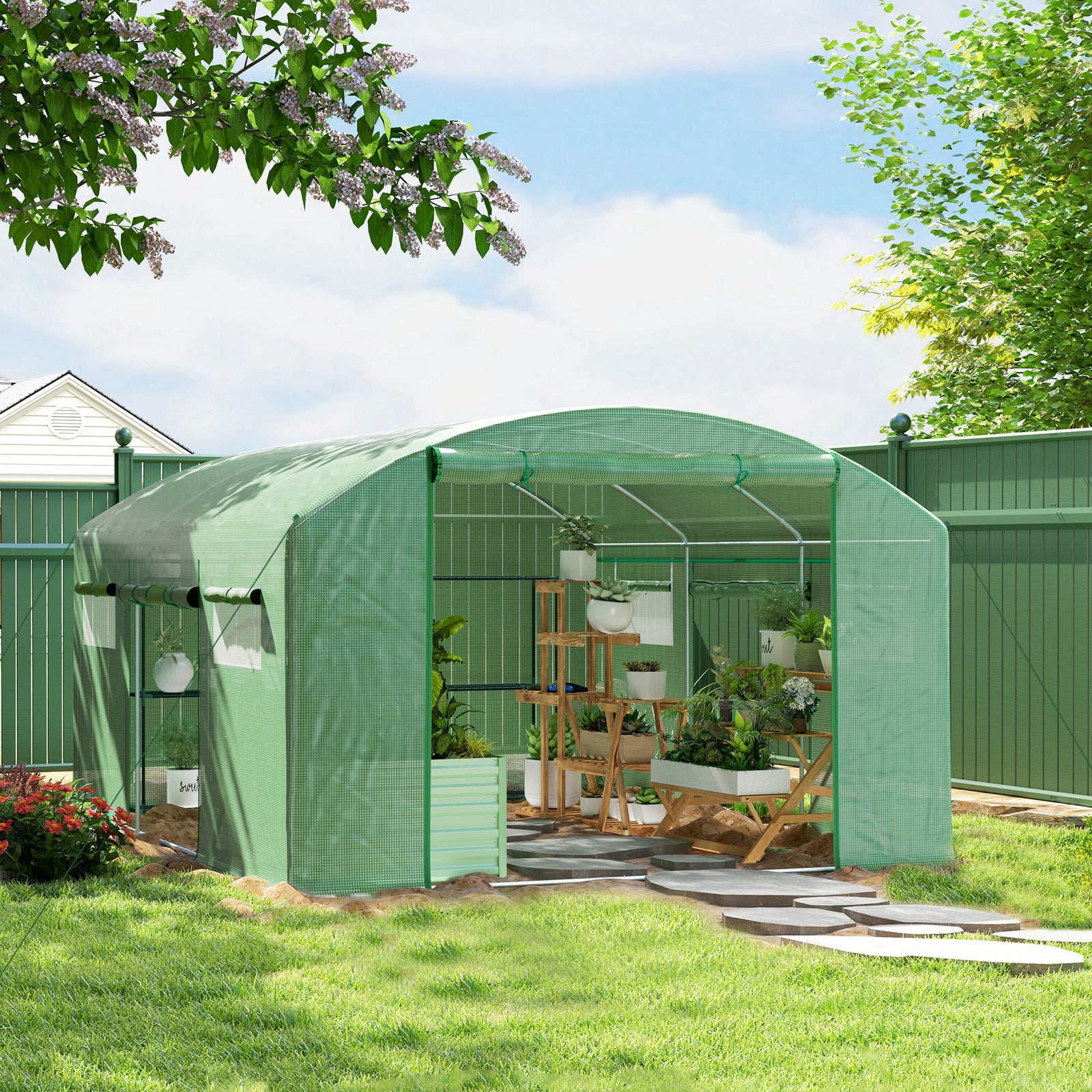 13 x 9.8ft Walk-In Polytunnel Greenhouse - Green