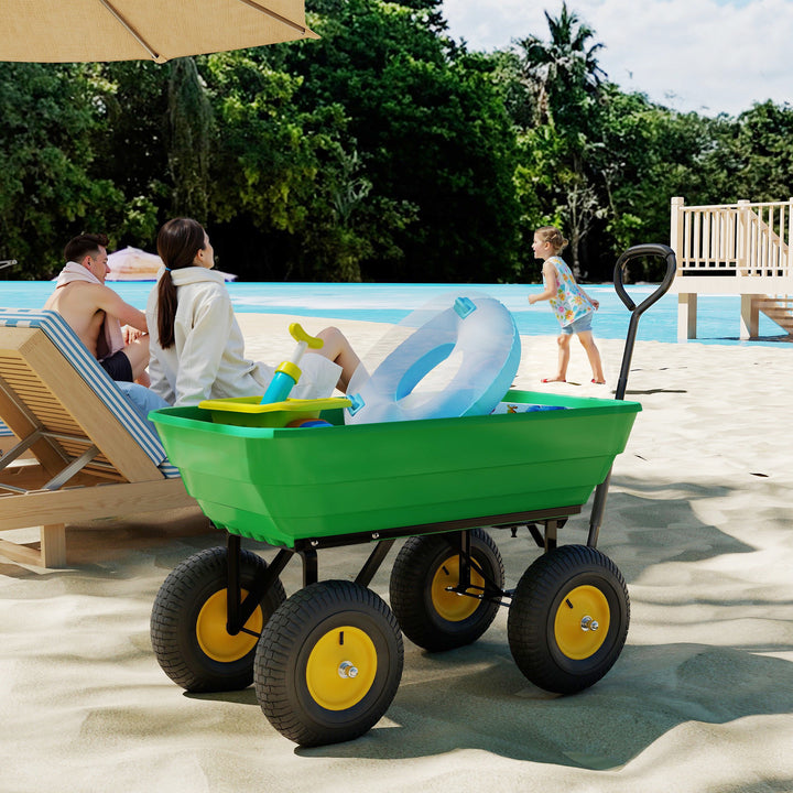 MCL 75 Litre Large Garden Cart, Tipping Wheelbarrows Heavy Duty Garden Dump Trolley 200kg Capacity for Festivals, Tools, Plants, Logs - Green