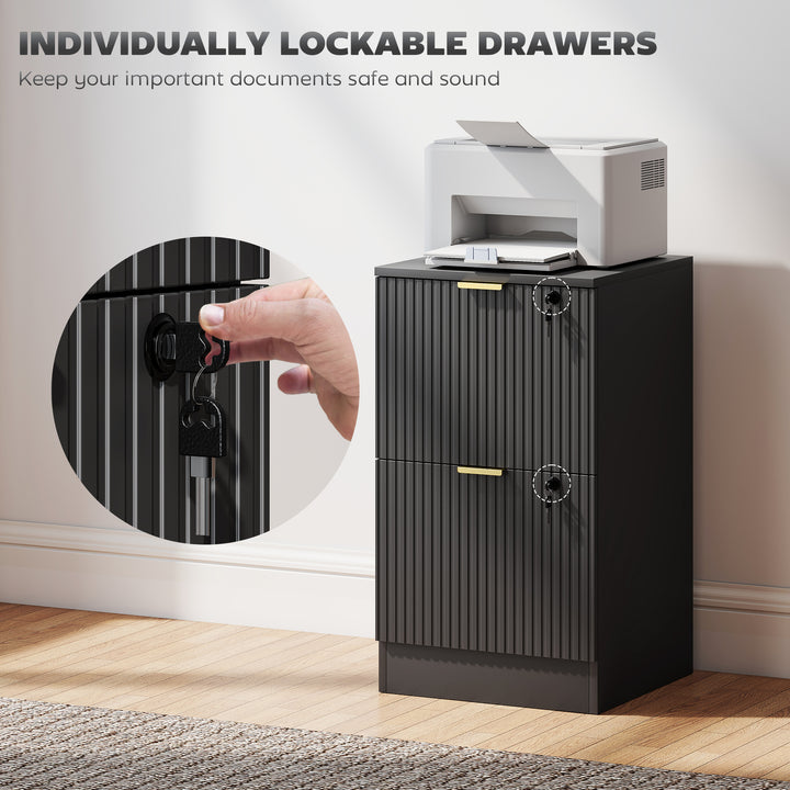 Filing Cabinet, Fluted Vertical File Cabinet with 2 Lockable Drawers a