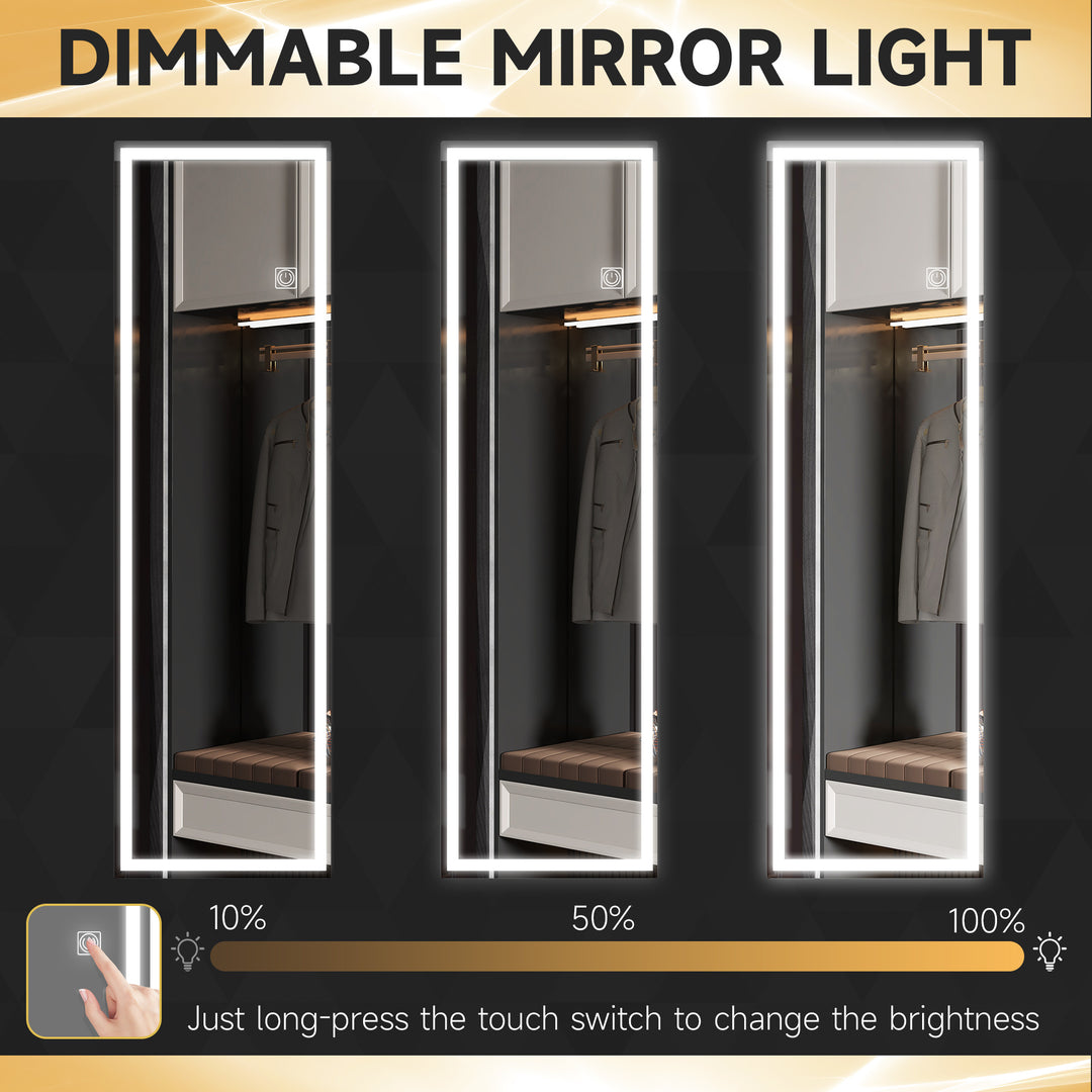 HOMCOM Full Length Mirror with Dimming, 3 Colour LED, Smart Touch, Memory Function, 120 x 40cm, Long Wall Mounted | Aosom UK