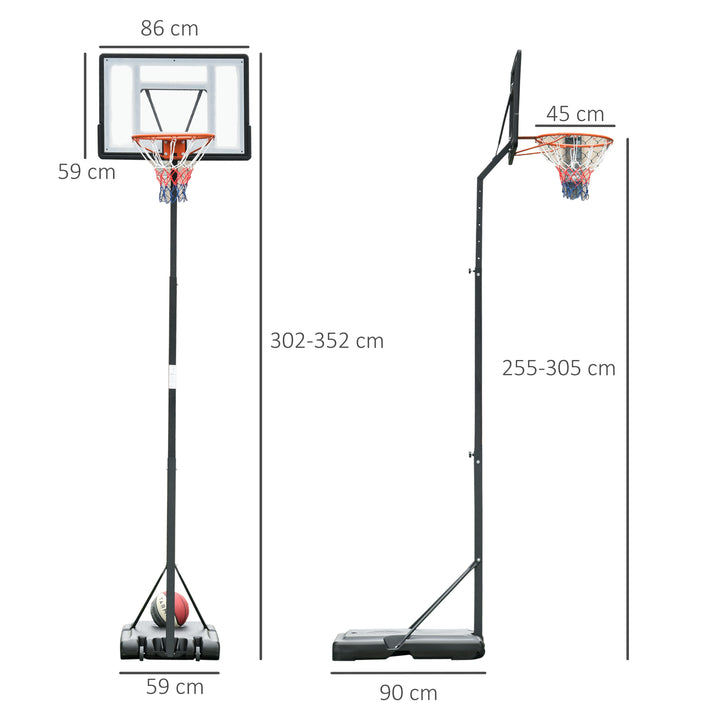 HOMCOM Adjustable Basketball Hoop Stand, Freestanding with Backboard & Wheels, 255-305cm, Black | Aosom UK