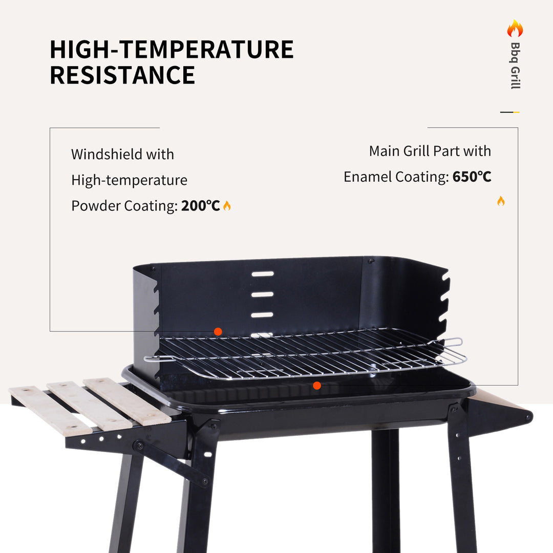 Trolley Charcoal BBQ Barbecue Grill Outdoor Patio Garden Heating Smoker with Side Trays Storage Shelf and Wheels