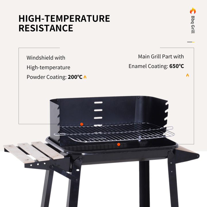 Trolley Charcoal BBQ Barbecue Grill Outdoor Patio Garden Heating Smoker with Side Trays Storage Shelf and Wheels