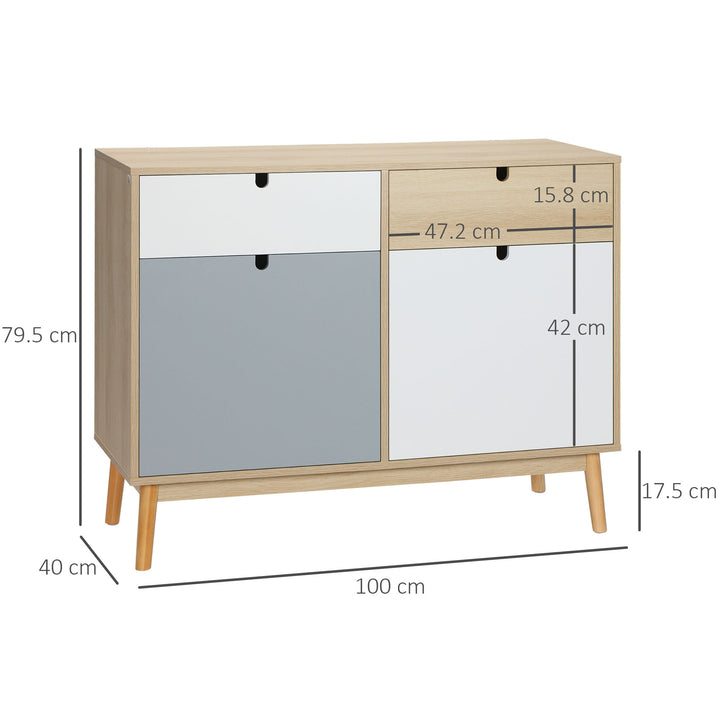Sideboard, Kitchen Storage Cabinet with Drawers and Door Cupboards for Dining Room, Living Room, Entryway,100W x 40D x 79.5Hcm, Multicoloured