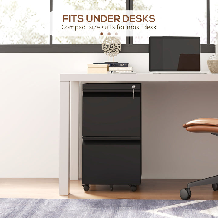 2-Drawer Mobile Filing Cabinet, Steel Lockable File Cabinet for Letter, A4 and Legal Size, Pre-Assembled Body, Black