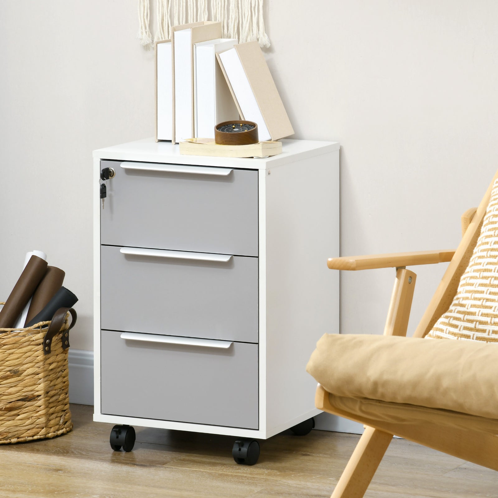 Three-Drawer Locking Filing Cabinet - Grey/White