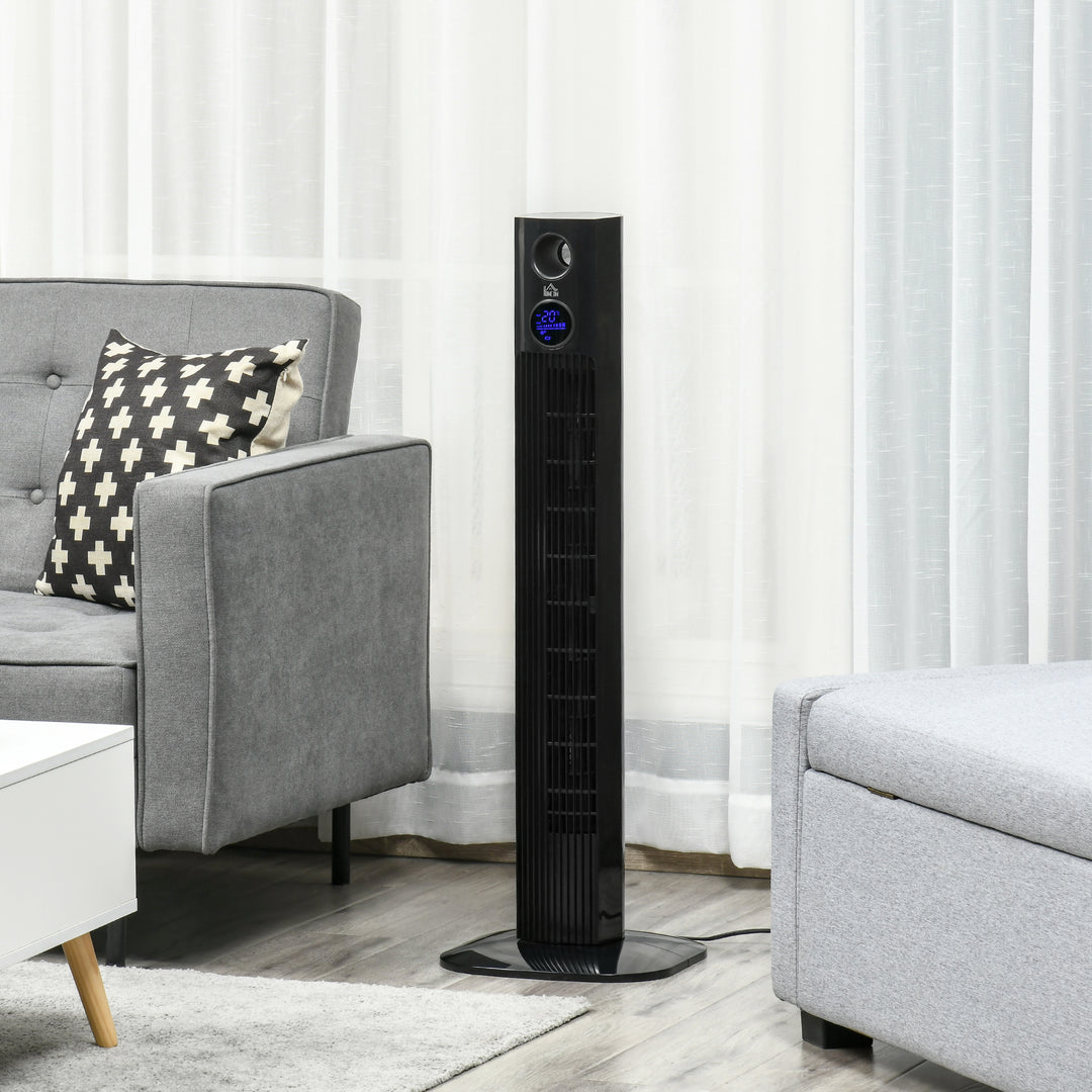 38" Freestanding Tower Fan Cooling with Aroma Function, Oscillating, 12h Timer, LED Sensor Panel, Remote Controller, 3 Modes, for Bedroom, Black