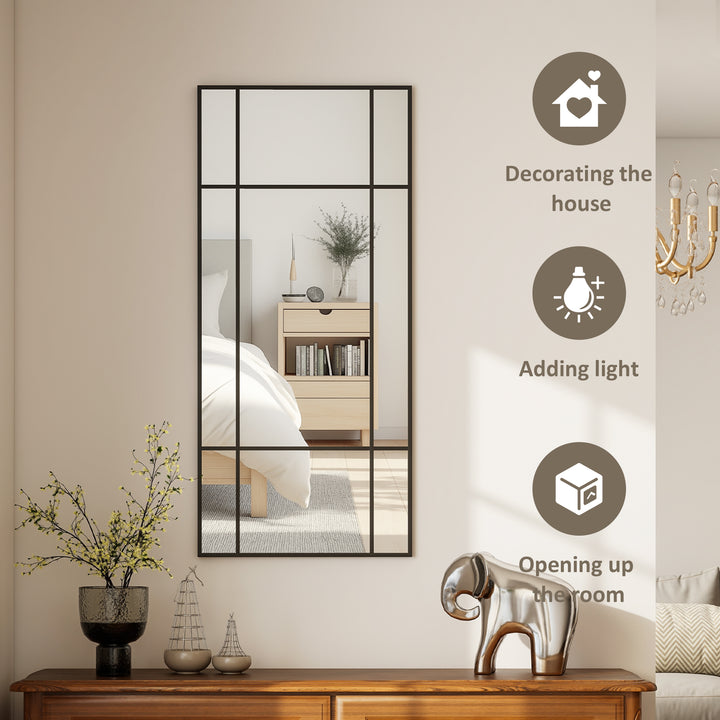 Decorative Grid Wall Mirror, with Back Hooks - Black
