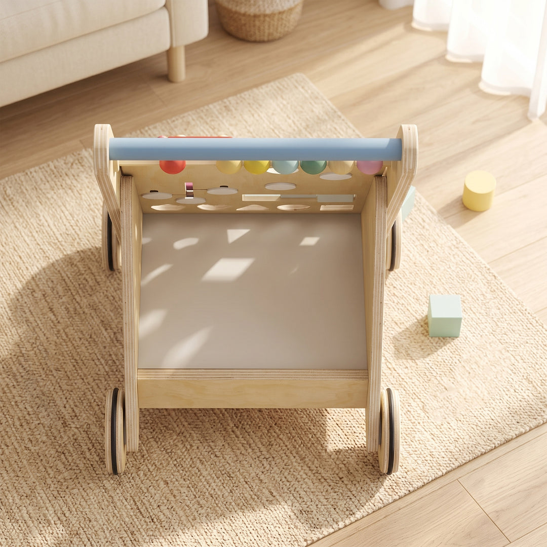Wooden Baby Walker, Toddler Push Along Walker with Speed Control, Acti