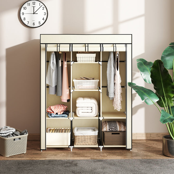 Fabric Wardrobe, with Rails and Shelves - Cream White