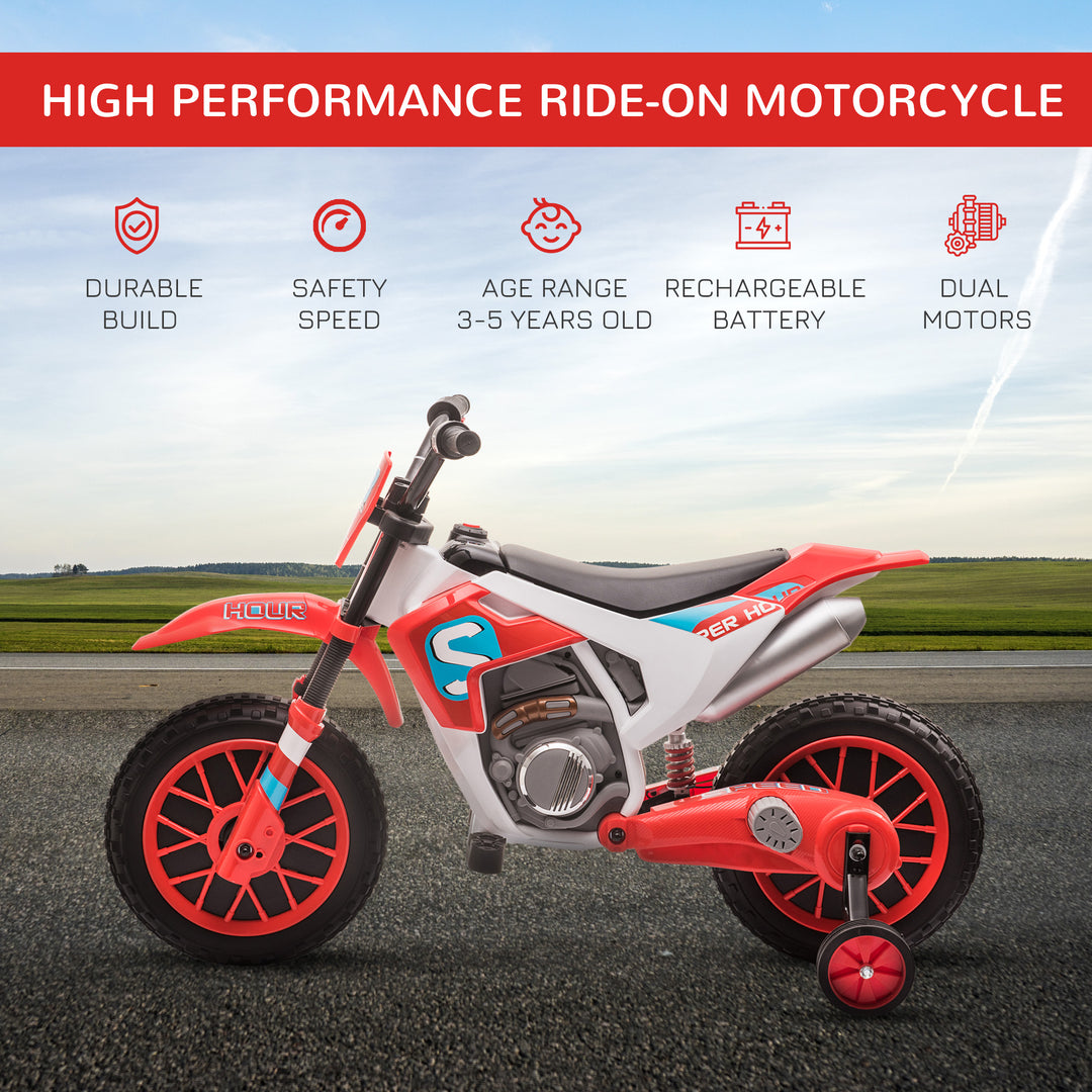 HOMCOM Kids' Electric Motorbike: 12V Ride-On with Training Wheels, Youthful Thrill for Ages 3-6, Red | Aosom UK