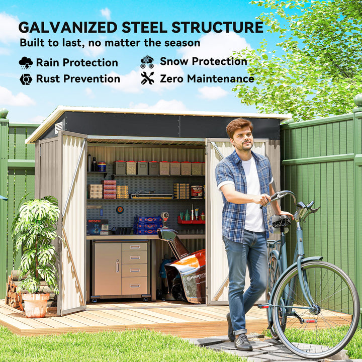 7.5 x 4.3ft Metal Garden Storage Shed, Waterproof Outdoor Shed with Tr