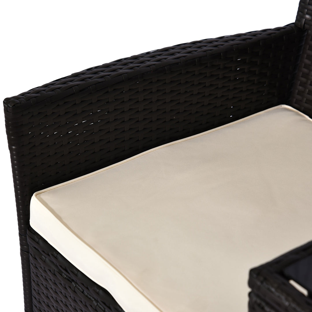 MCL 2 Seater Rattan Campanion Chair Wicker Loveseat Outdoor Patio Armchair with Drink Table Garden Furniture - Dark Brown