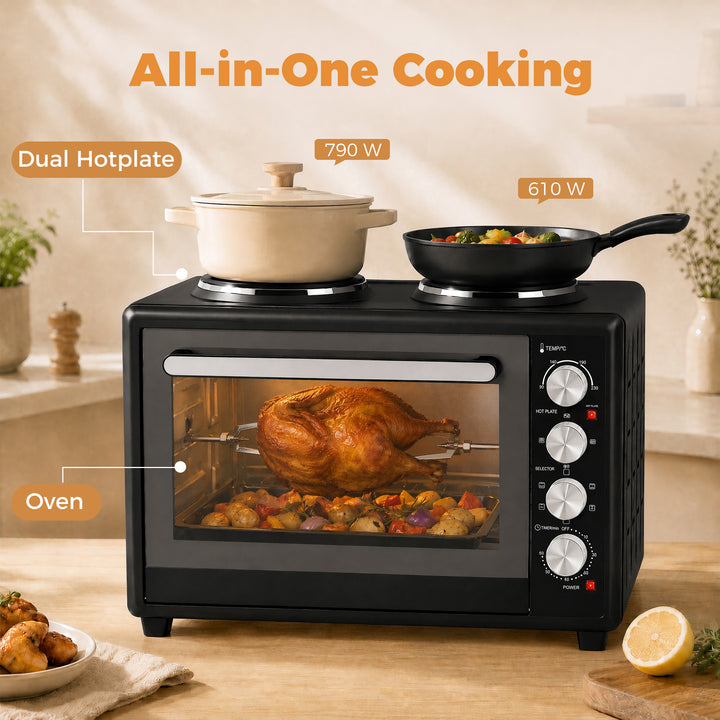 36L Mini Oven with Dual Hot Plates, Electric Countertop Cooker with Co