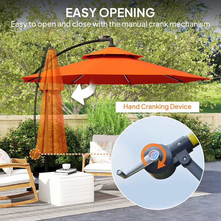 3m LED Light Overhanging Parasol - Orange