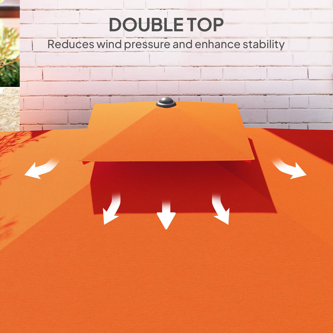 2.5m Cantilever Parasol with Easy Lever, Square Double Top Garden Parasol Umbrella with Ruffles and Cross Base, Overhanging Outdoor Sun Shades, Orange