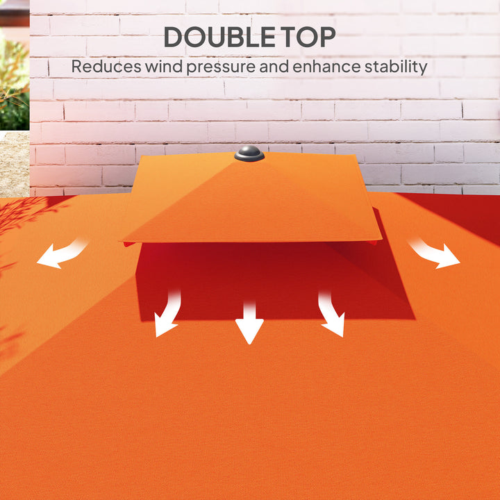 2.5m Cantilever Parasol with Easy Lever, Square Double Top Garden Parasol Umbrella with Ruffles and Cross Base, Overhanging Outdoor Sun Shades, Orange
