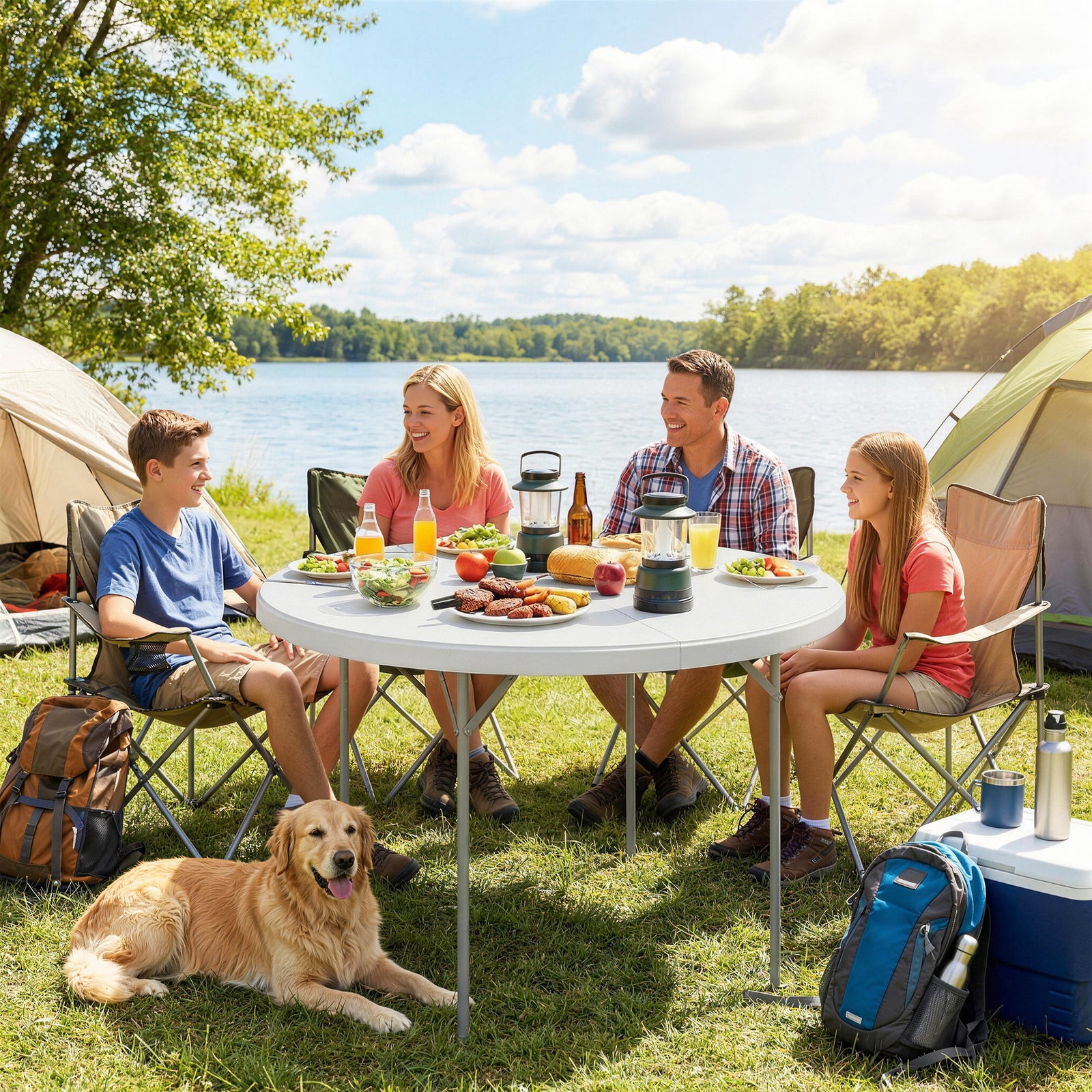 4ft Folding Picnic Table, Camping Table with Non-slip Foot Pads and Me