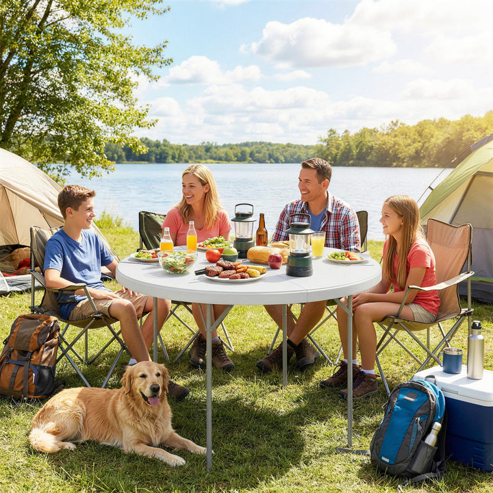 4ft Folding Picnic Table, Camping Table with Non-slip Foot Pads and Me