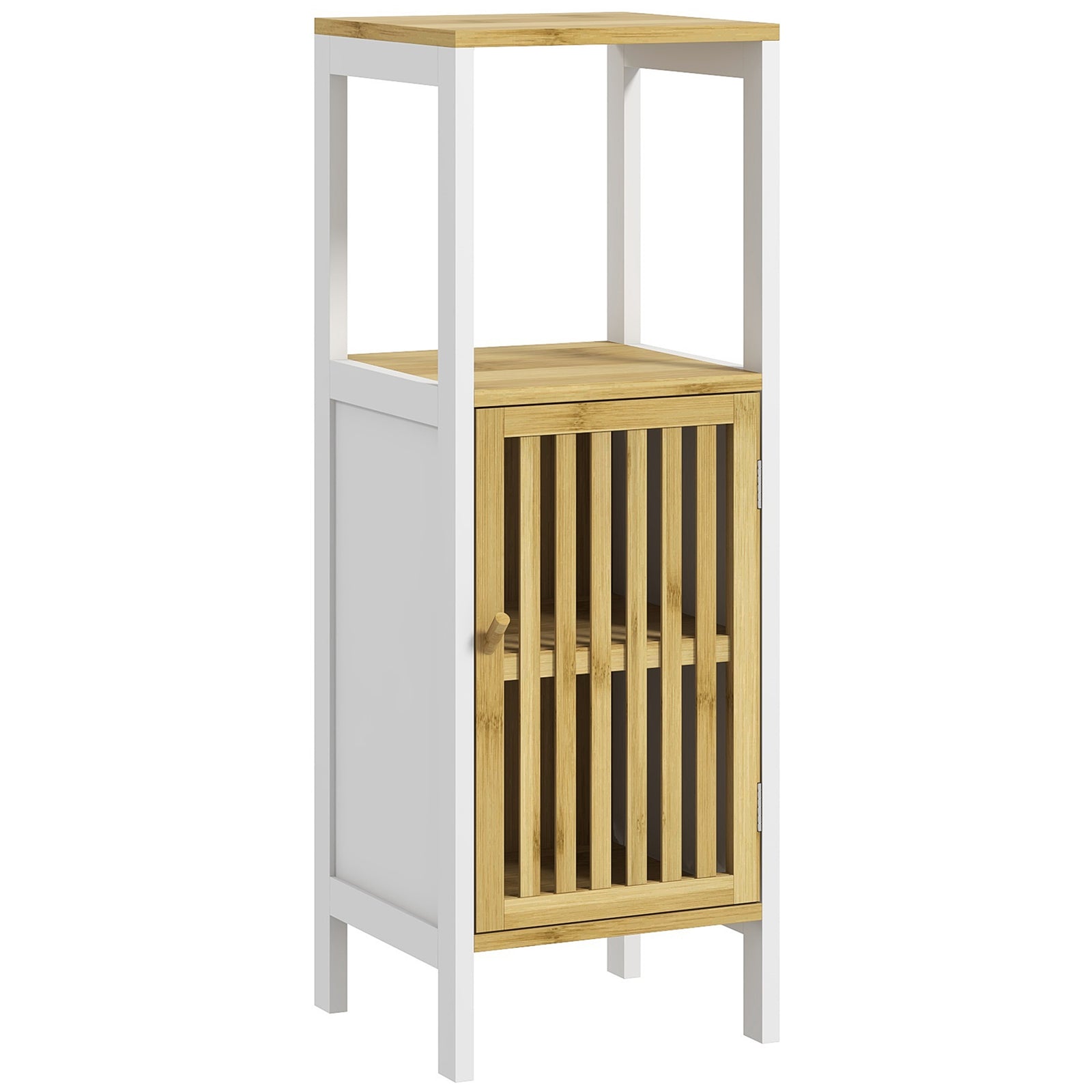 Bamboo-Blend Retro Cut-Out Bathroom Storage Unit, with Cupboard