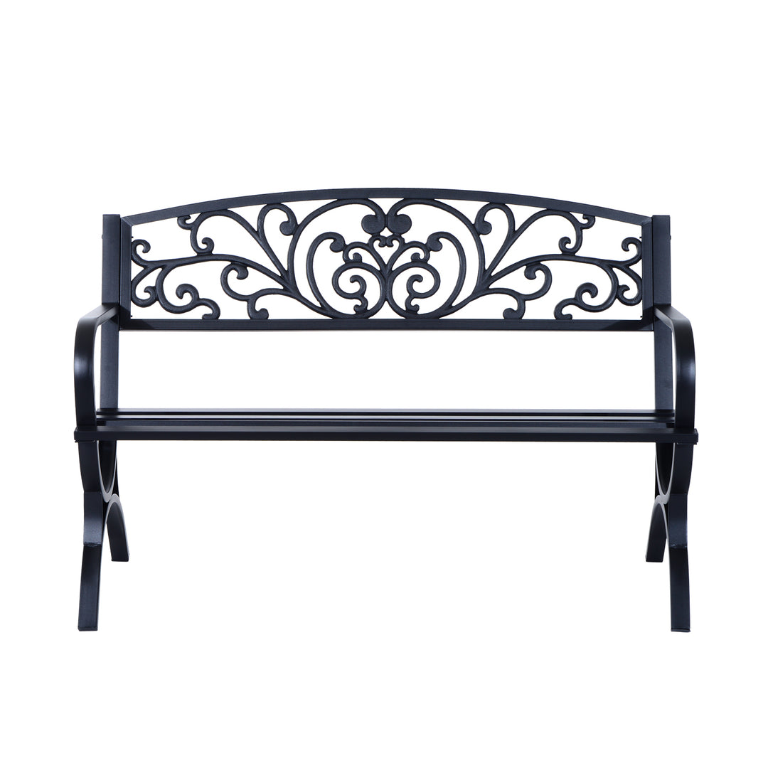 127L x 60W x 85H cm Powder Coated Garden Bench for Patio Backyard, Steel-Black