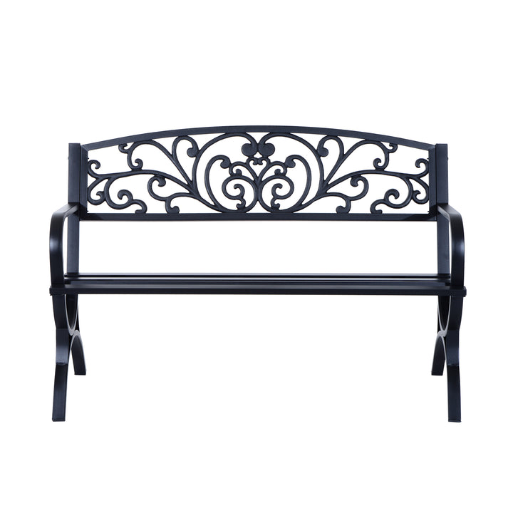 127L x 60W x 85H cm Powder Coated Garden Bench for Patio Backyard, Steel-Black